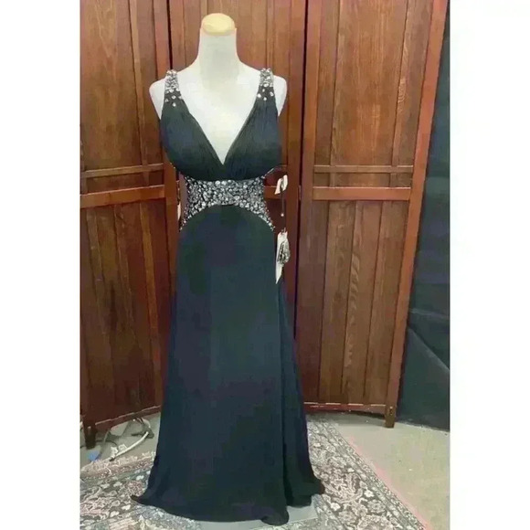 Alyce Paris Women's Black Formal Evening Gown Size 0 V-Neck Long Dress - Picture 10 of 10